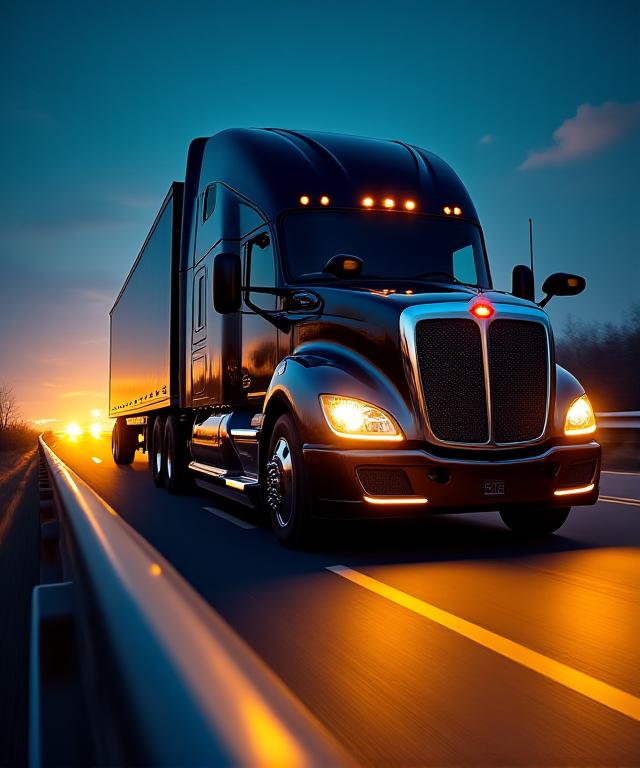 High-tech modern semi-truck at night