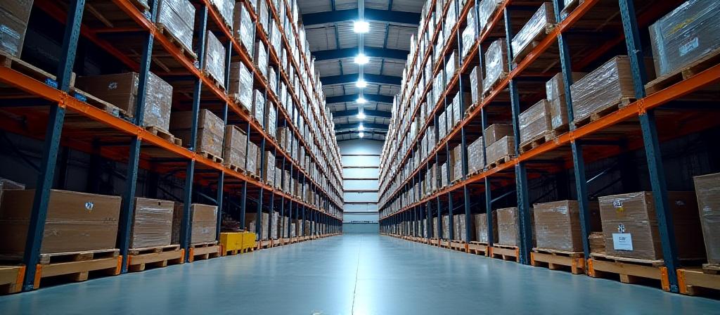 Organized high-ceiling pallet storage system